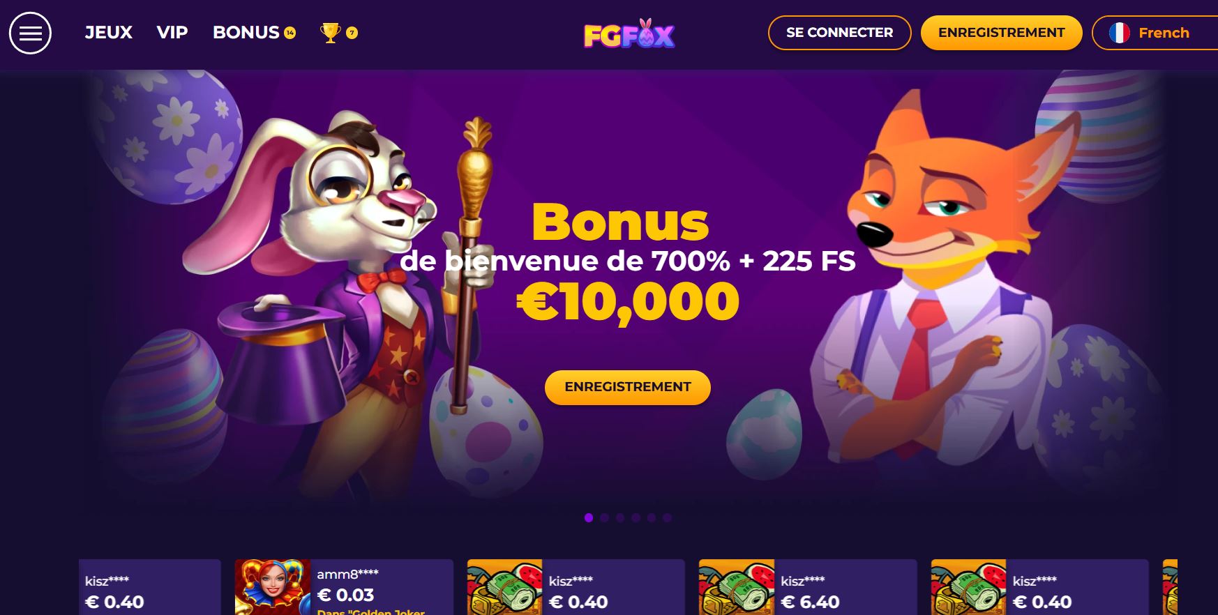 FG Fox Casino Avis 2026 : Bonus jusqu’à 10 000 € + 225 TG