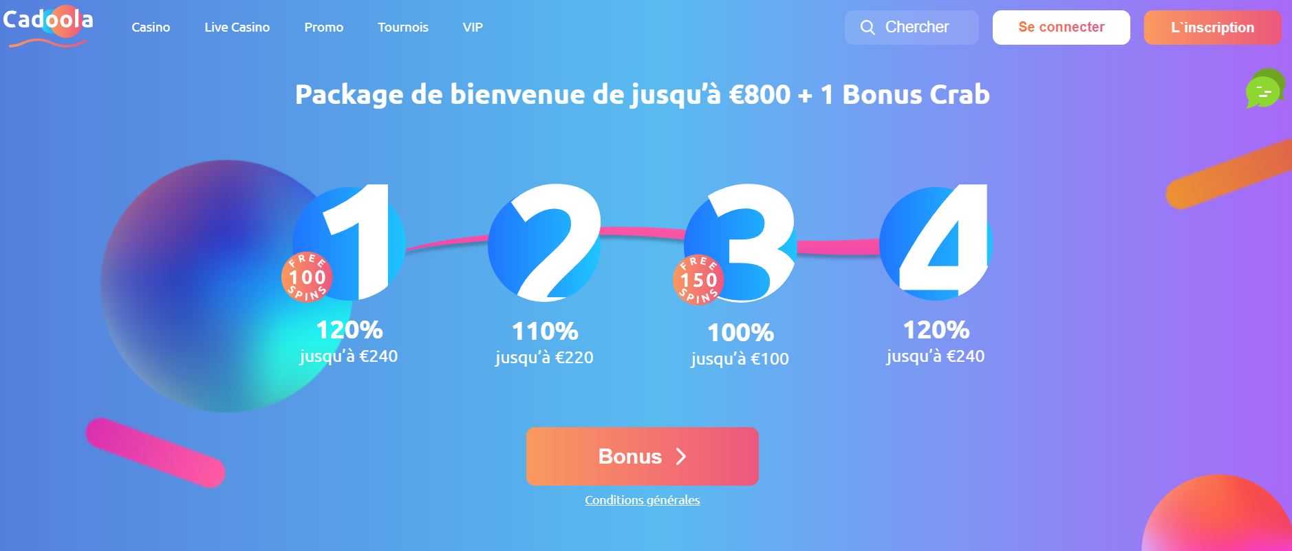 Cadoola Casino Avis 2026 : bonus jusqu’à 800 € + 300 FS