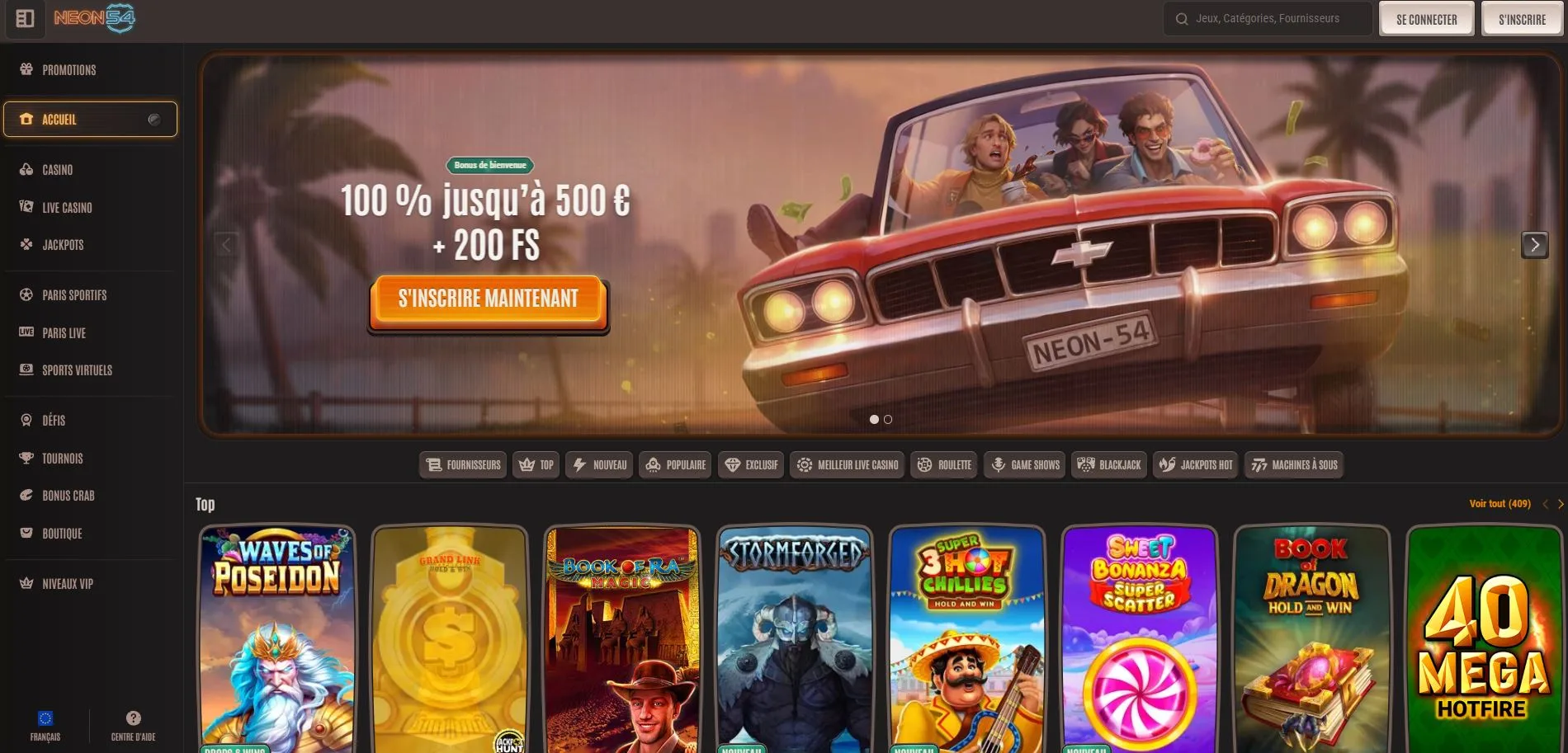 Neon54 Casino Avis 2026 : Bonus jusqu’à 500 € + 200 FS + 1BC