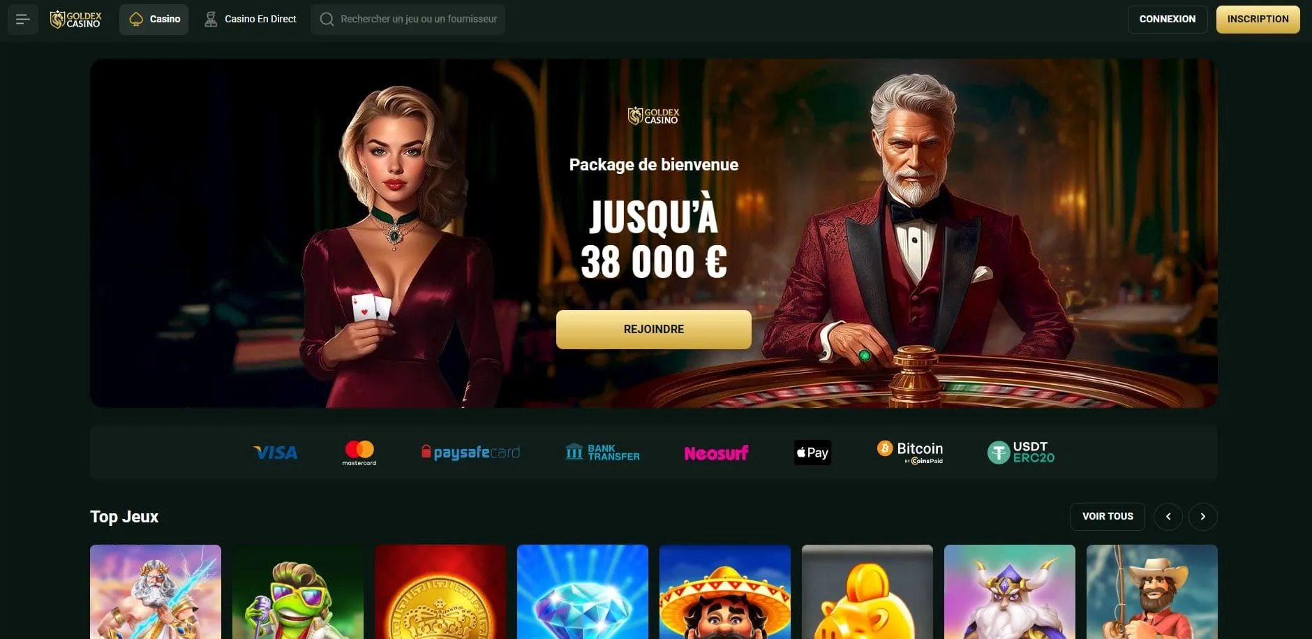 Goldex Casino Avis 2026 : Bonus jusqu’à 38 000 €/$ + Crypto