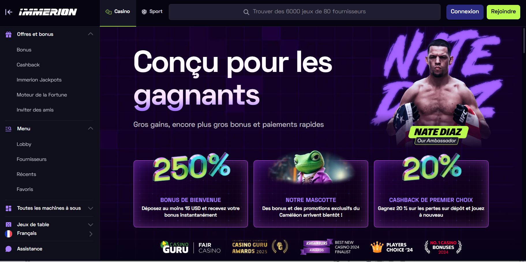 Immerion Casino Avis 2026 : Bonus 4 000 € + 250 Free Spins