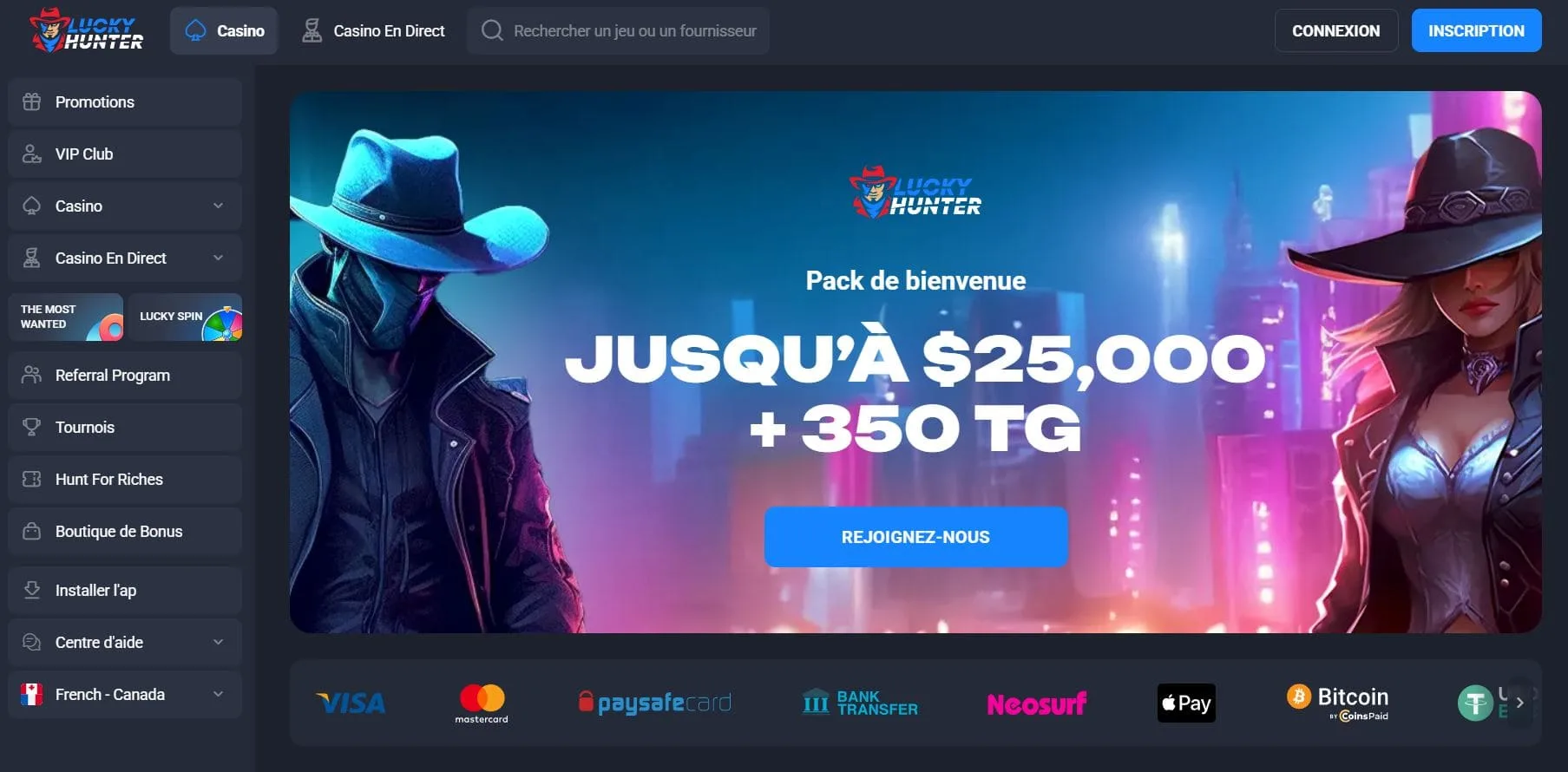 Lucky Hunter Casino Avis 2026 – Bonus 25 000 CAD + 350 TG