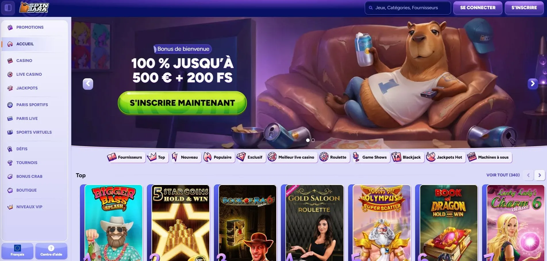 Spinbara Casino Avis 2026 : Bonus jusqu’à 500€ + 200FS + 1BC