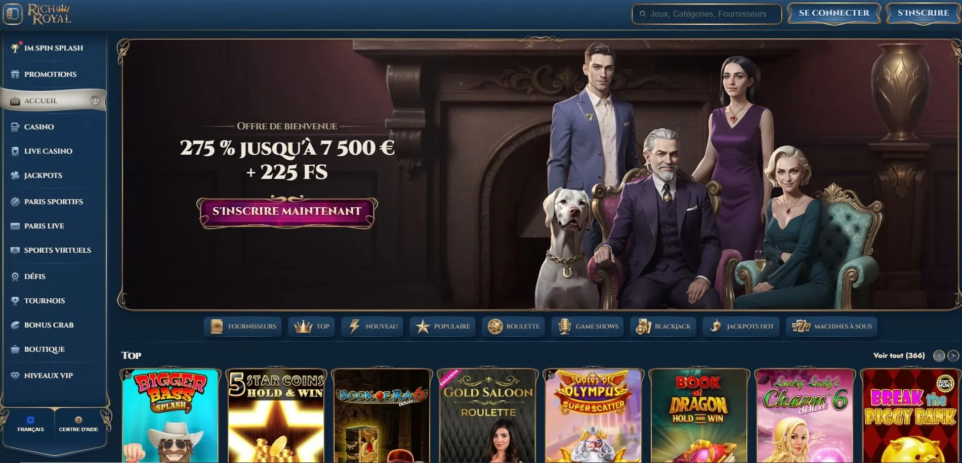 Rich Royal Casino Avis 2026 : Bonus jusqu’à 7 500 € + 225 FS