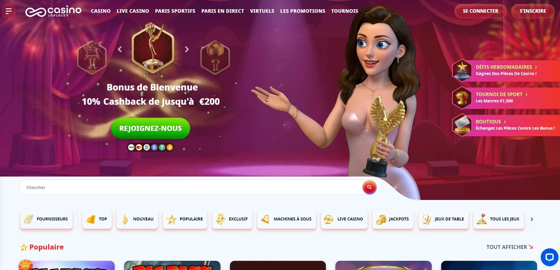 CasinoInfinity Avis 2026 : Bonus 500€ + 200FS | Test Complet