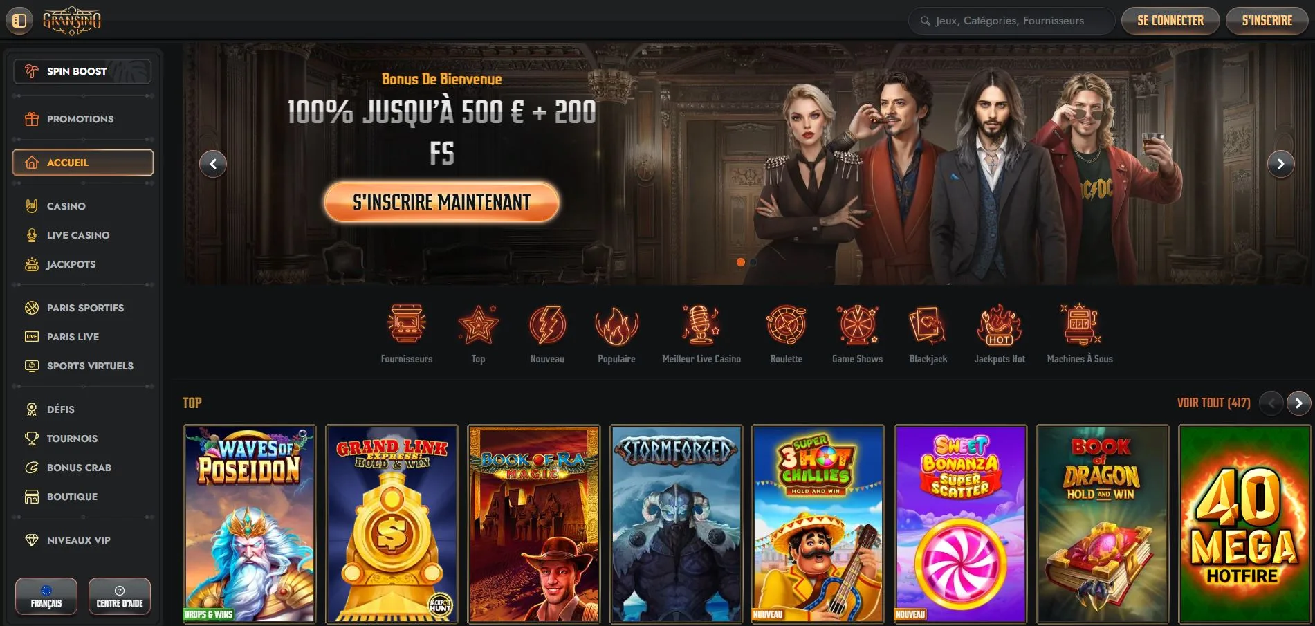Gransino Casino Avis 2026 : Bonus 100% jusqu&rsquo;à 500€ + 200 FS