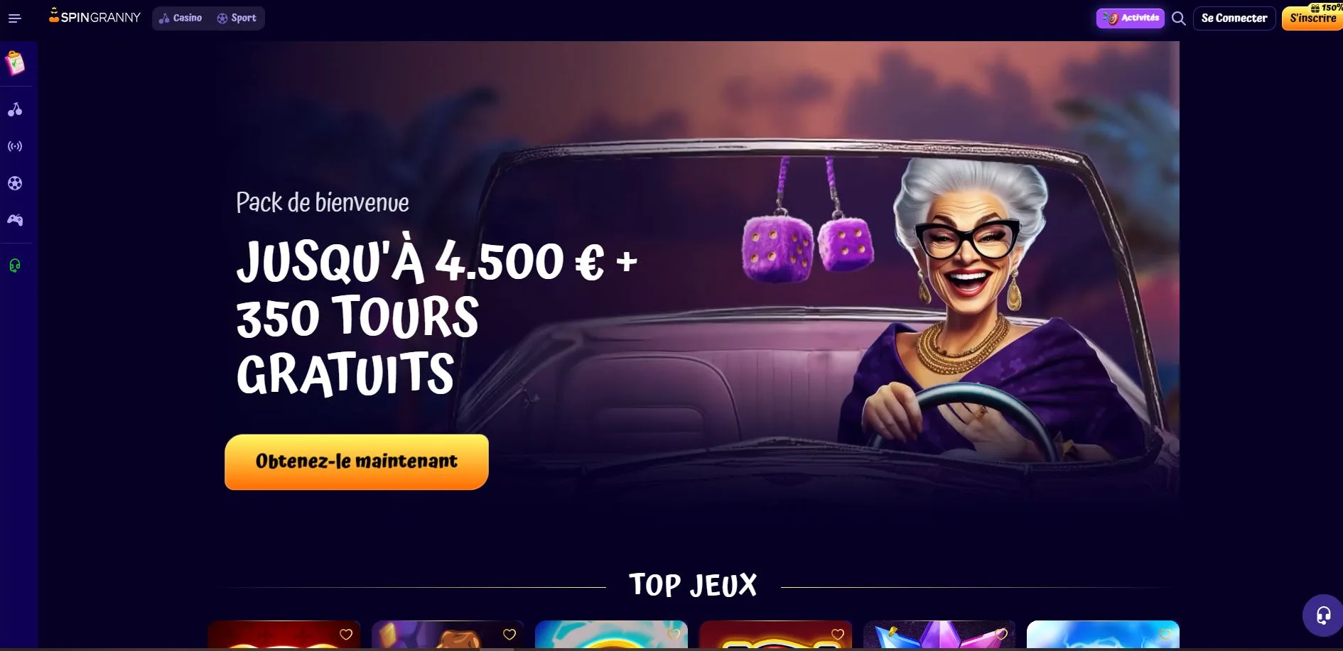 SpinGranny Casino Avis 2026 : Bonus 4 500 € + 300 Free Spins