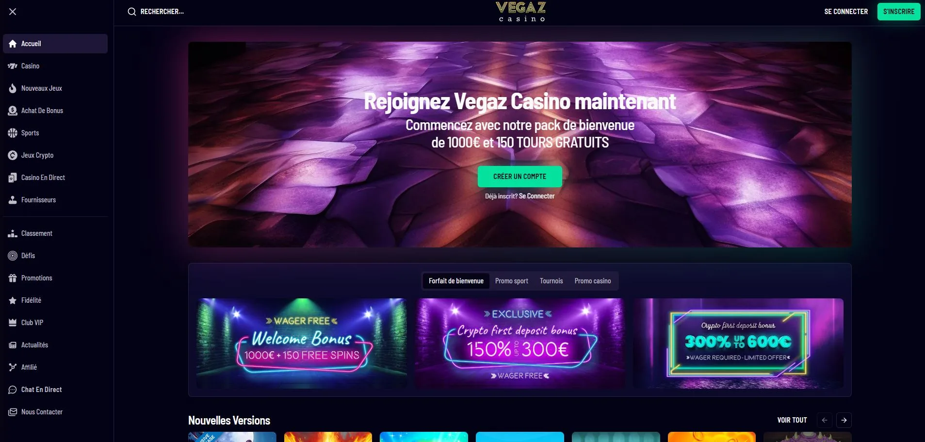 Vegaz Casino Avis 2026 : Bonus jusqu’à 1000 € Sans Wagering