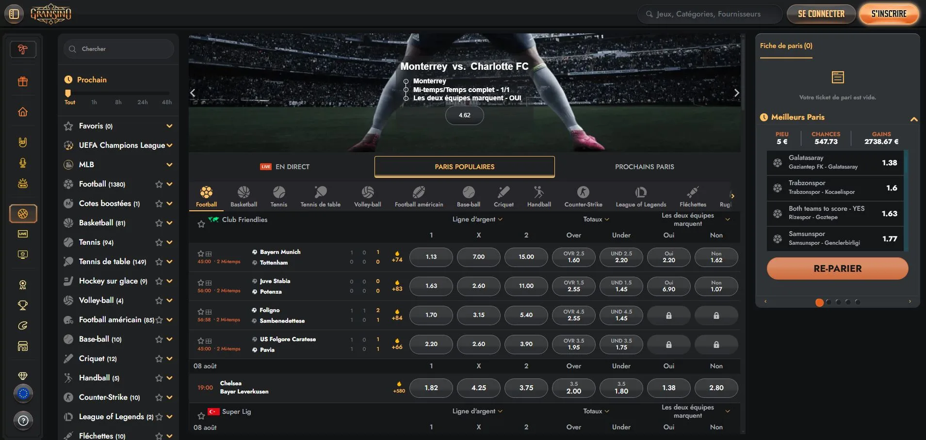 Gransino Bookmaker Avis 2026 : Bonus 100 % jusqu’à 100 €