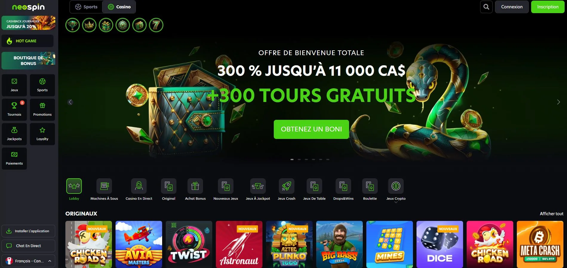 Neospin Casino Avis 2026 : Bonus jusqu’à 7000 € / 11000 CAD