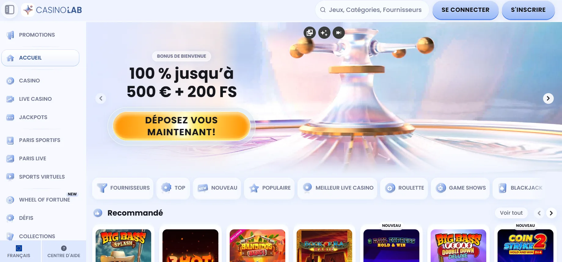 CasinoLab Casino Avis 2026 | Bonus 500 € + 200 FS + 1BC