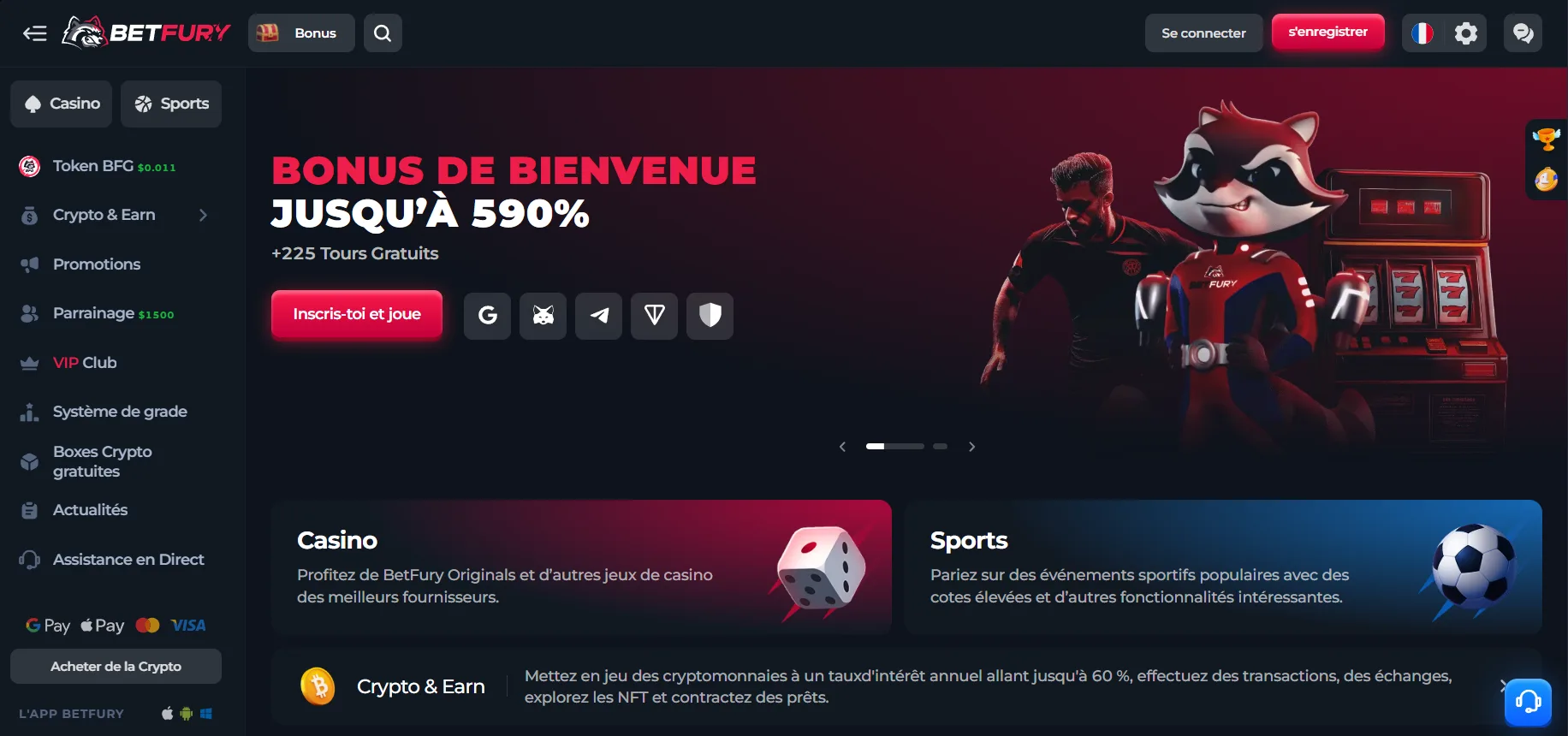 Betfury Casino Avis 2026 | Bonus jusqu’à 590 % + 225 FS