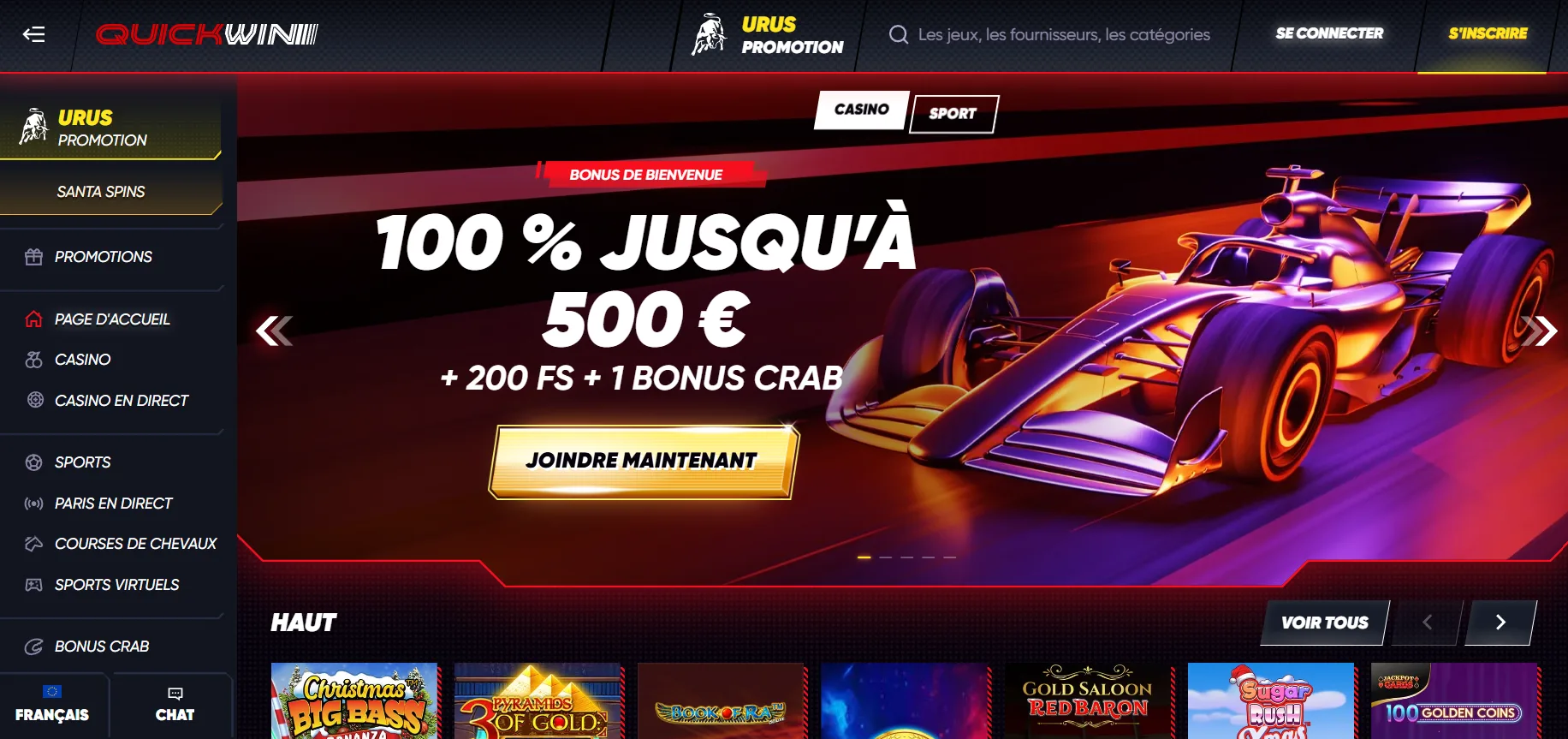 Avis QuickWin Casino : bonus jusqu’à 500 € + 200 FS + 1 bc