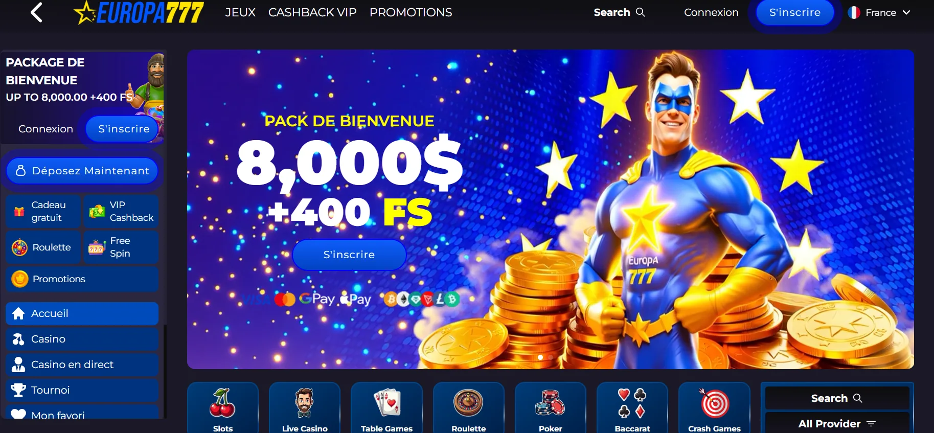 Europa777 Casino Avis 2026 | Bonus jusqu’à 8 000 € + 400 TG